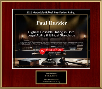 Paul E Rudder 2026 Martindale Hubbell Award Highest Possible Rating in Both Legal Ability & Ethical Standards